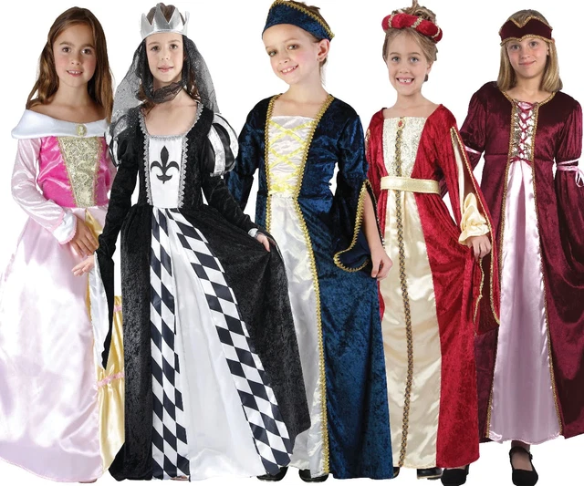 Girls Tudor Princess Costume - Red Velvet Medieval Fancy Dress For Kids Age 4-6 With Headpiece - View #5