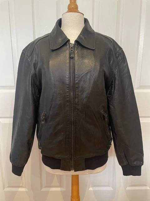Chevignon Leather Jacket Bomber Jacket Large Black Removeable Liner Faux Fur