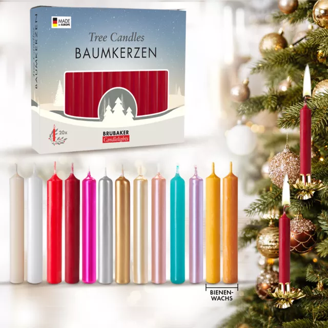 Lot de 20 Bougies de Noël en Cire pour Sapin & Pyramide de Noël - 1,25 cm Ø