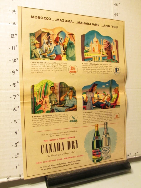 newspaper ad 1940s CANADA DRY ginger ale water bottle Morocco Sumatra India