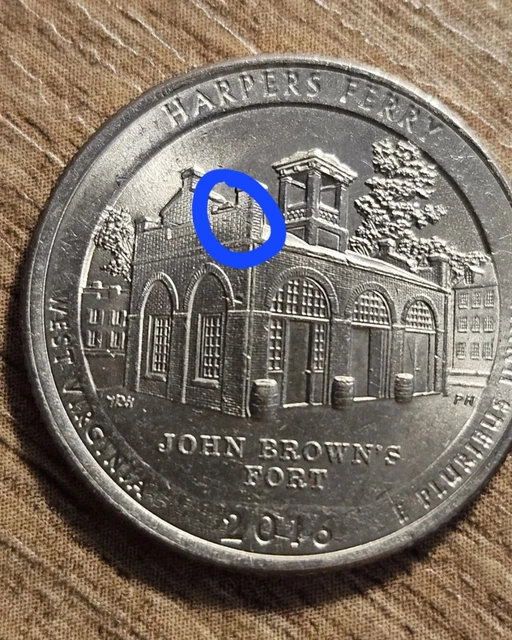 2016 P DIE Chip Error Snow on Roof Harpers Ferry Quarter 6.90