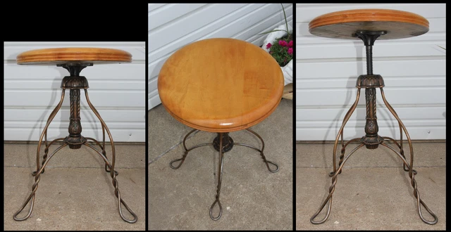 Antique Adjustable Japanned Copper Flash Gothic Base Maple Organ Piano Stool Antique Adjustable Japanned Copper Flash Gothic Base Maple Organ Piano Stool