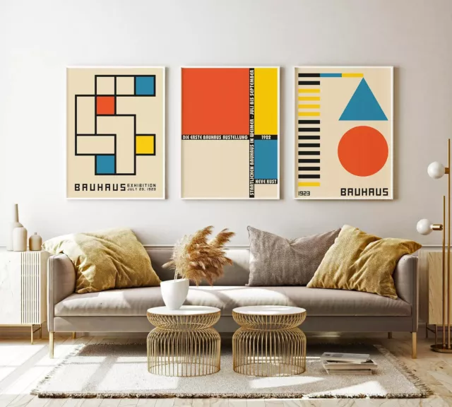 Bauhaus Gallery Wall Decor Print 3 Set High Quality Abstract Exhibition Set of 3