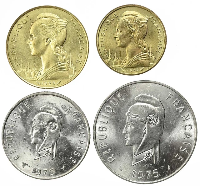 FRENCH AFARS & ISSAS 10-20-50-100 Francs 1975 BU (4 coins)