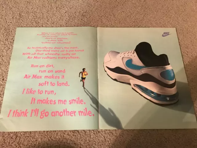 Vintage 1993 NIKE AIR MAX Running Shoes Poster Print Ad 1990s