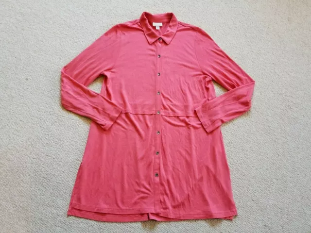 Womens Blouse/Shirt-J.JILL-pink rayon blend stretch knit buttondown tunic ls-M