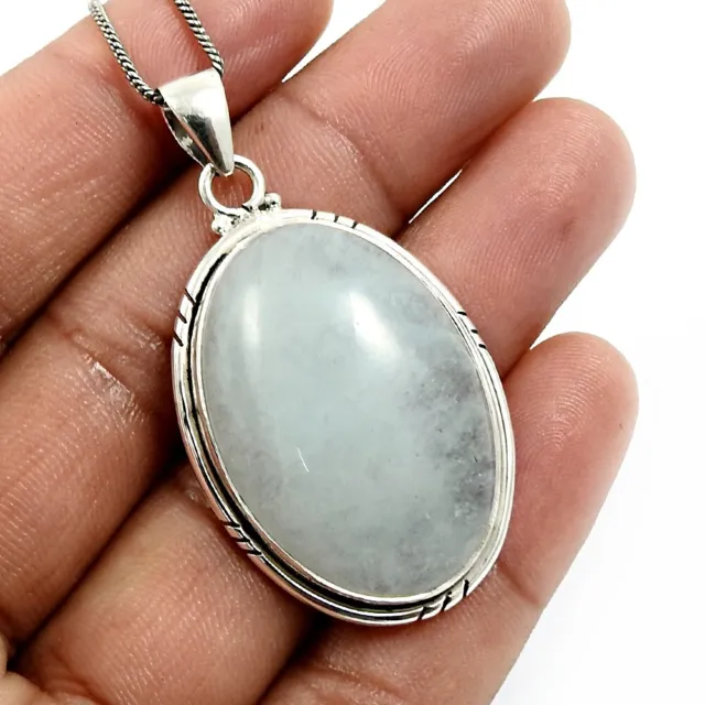 Natural Aquamarine Gemstone 925 Sterling Silver Pendant Boho For Women J27