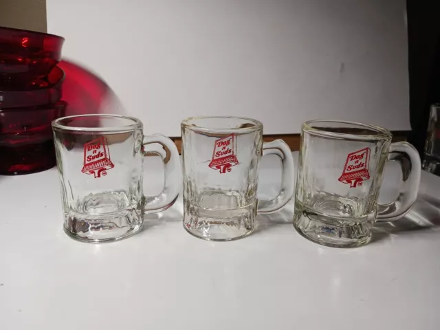 Vintage Set Dog n Suds Tiny Root Beer Mug w Graphics 3 Inches Tall Child Size