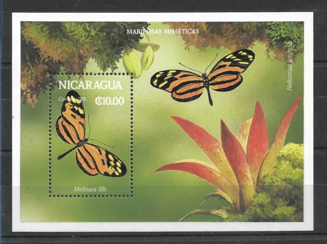 Nicaragua 1992, Hoja Bloque 219 Tema Fauna ” Mariposas. ” Mnh.