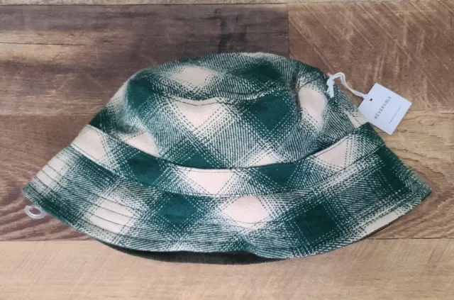 New One Size American Eagle Bucket Hat Green White Preppy Reversible Plaid Nwt