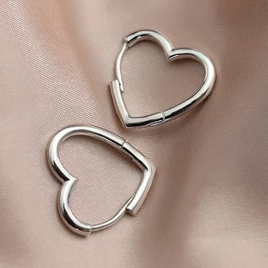 Womens Girls 925 Sterling Silver Love Heart Hoop Earrings Jewellery Gift UK