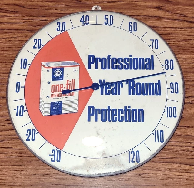 Pure Antifreeze 12" Round Pam Style Glass Dome Thermometer Sign