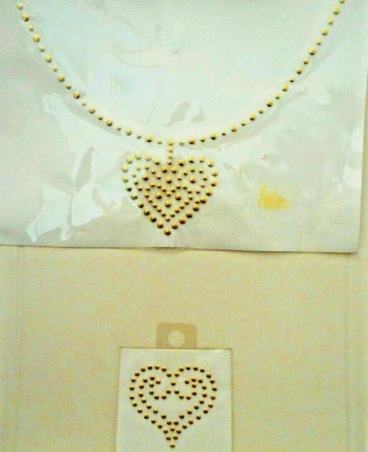 Lot of 2 Gold Hearts Valentine Rhinestone Applique Iron-On Hot-Fix Transfer #26