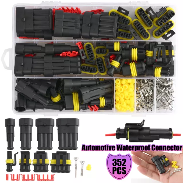 352Pcs1-4 Pin Car Automotive Waterproof Electrical Wire Connector Plug Kit Set