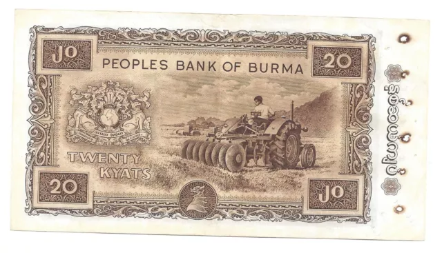 Burma Burma Myanmar 20 Kyats 1965 Xf P 55 2