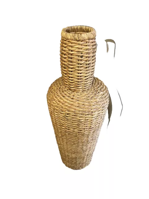 Large 47” Tall Vintage Handcrafted Woven Wicker Rattan Floor Vase Decor Bottle