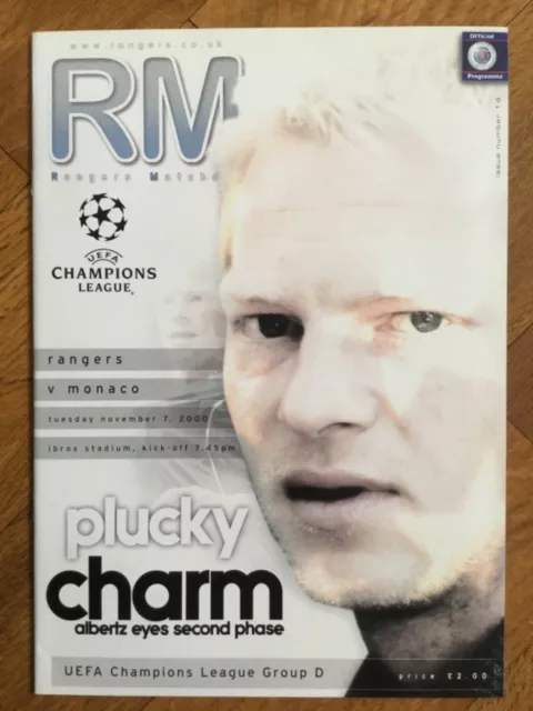 Rangers v Monaco Champions League Programme November 2000