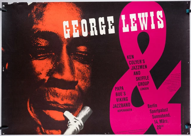 ORIGINAL LINOLDRUCK: GEORGE Lewis 1959 Sportpalast Berlin Ken Colyer ...