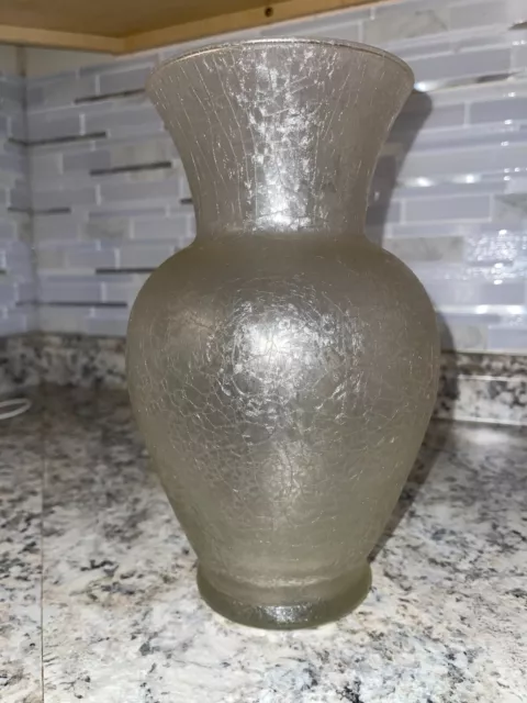 Murano Hand Blown Clear Crackle Glass Vase - Vintage Murano Art Glass Vase