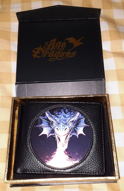 PORTAFOGLIO UOMO IN Pelle Nera, Age Of The Dragons, Con Sacchetto Regalo Nero E Scatola EUR 17 - Foto 7