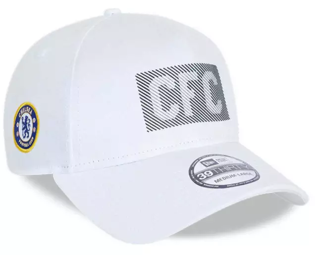 Chelsea FC New Era 39Thirty Wordmark Line Print White Stretch Cap