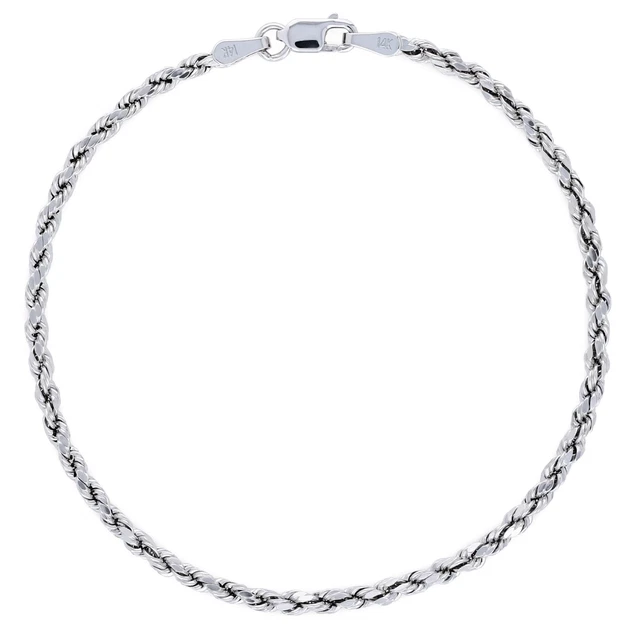 Pulsera De Cadena De Cuerda Con Corte De Diamante En Oro Blanco De