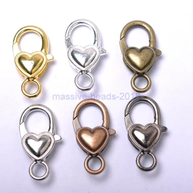 20Pcs Gold Silver Plated Bronze Copper & Shiny & Charms Heart Lobster Clasps