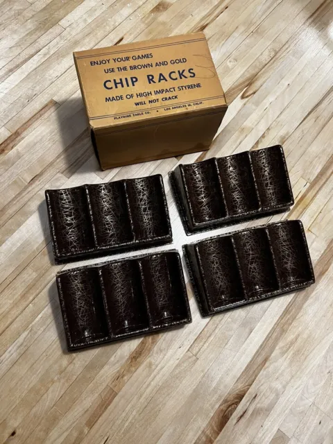 4 VINTAGE Chip Racks, INDIVIDUAL POKER CHIP RACKS + BOX Styrene