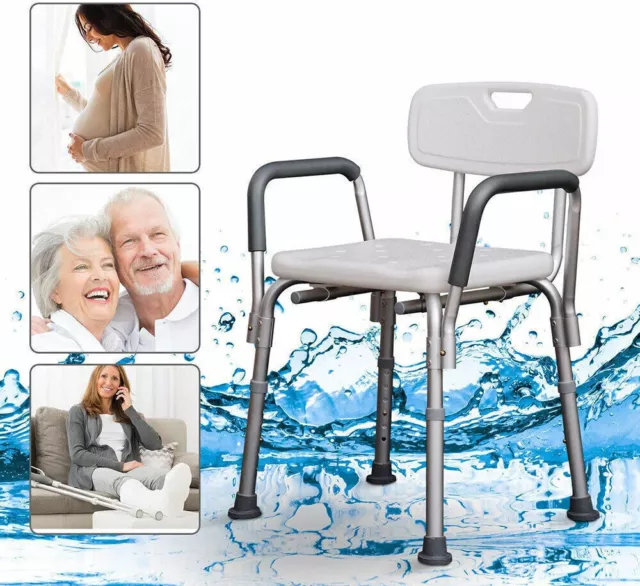 Shower Chair with Arms Heavy Duty Bath Chair Seat Lift Height Adjustable Legs