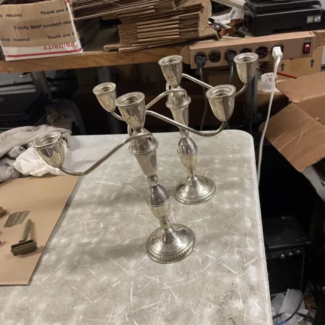 Pair Vintage Weighted Sterling Silver Candelabra Duchin Creation Candle Holders
