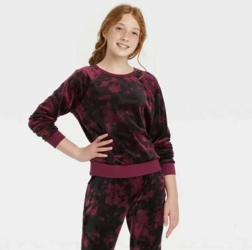Girls' Cozy Velour Crewneck Sweatshirt - art class Maroon Large (10/12) B96