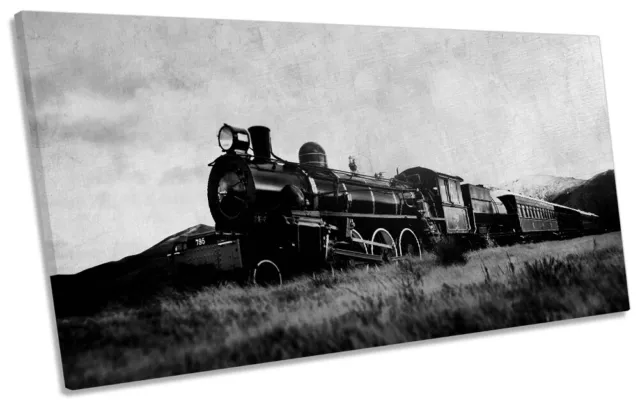 Steam Locomotive Train PANORAMIC CANVAS WALL ART Print Picture Grey