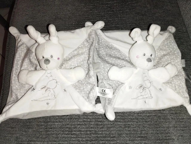 Lot De 2 Doudous Lapin Plat Blanc/Gris Étoiles Simba Tous Kiabi