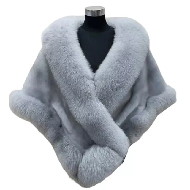 Thickened Warm Solid Color Fluffy Cape Coat Women Winter Faux Mink Fox Fur Shawl