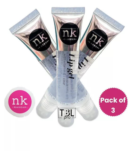 NK Makeup Clear Lip Gel Lip Gloss with Vitamin E (Pack of 3) New