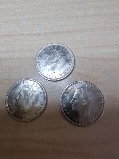 Lote 3 Monedas de 5 Pesetas Año 1980 con Estrella 80, Mundial España 82