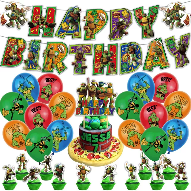 Ninja Turtles Themed Happy Birthday Party Decors Ballons Banner Cake Toppers Set