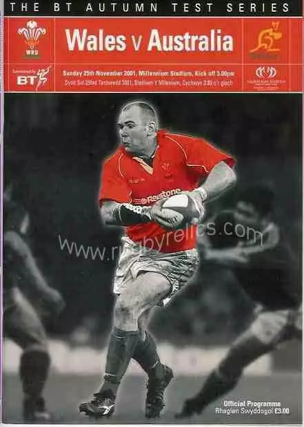 WALES v AUSTRALIA 2001 RUGBY PROGRAMME 25 Nov at CARDIFF