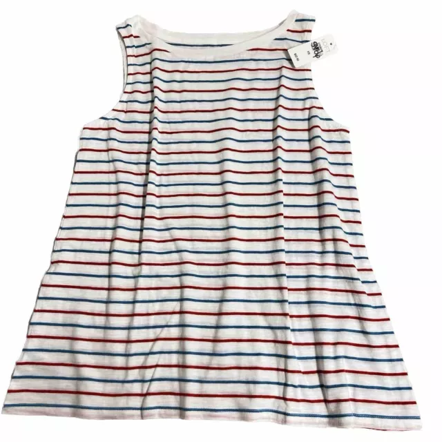 New LOFT Sleeveless Top Woman size XS Red Blue Stripes on White Swing Hem Cotton