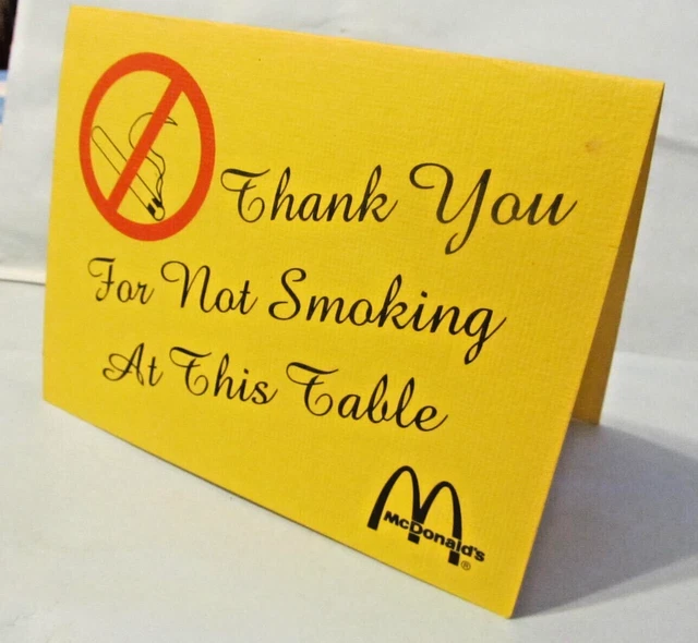 VINTAGE MCDONALDS FAST Food Restaurant Table Tent NO SMOKING