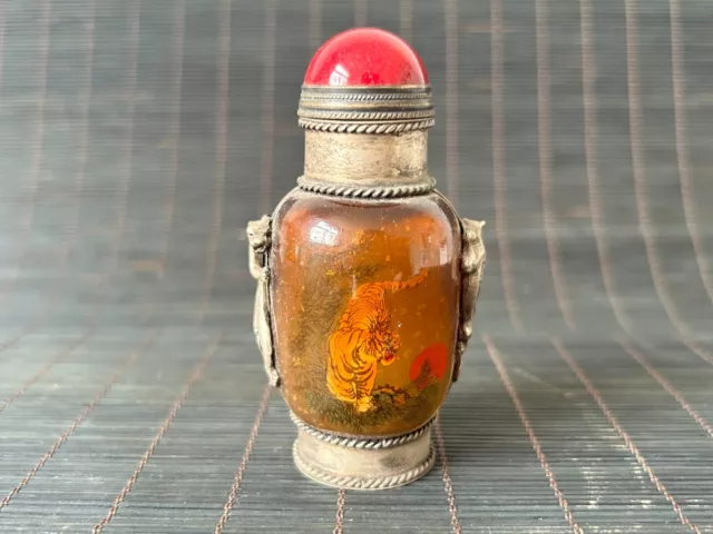 Chinese Coloured glaze silver Hand-made Inner Painting Exquisite Snuff bottle