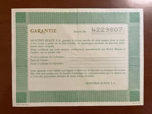 Certificato di hotsell garanzia rolex