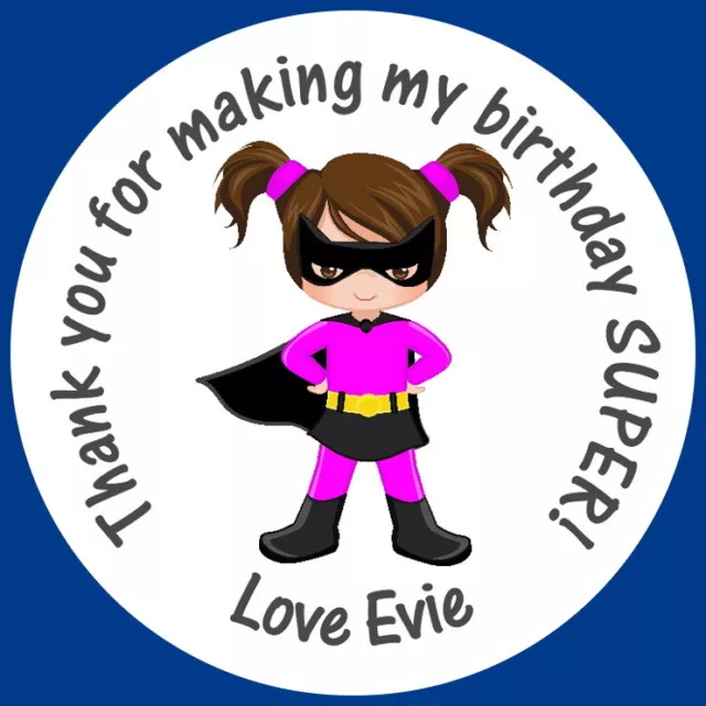 Personalised Gloss Pink  Brown Hair Batgirl Birthday Party Sweet Cone Stickers