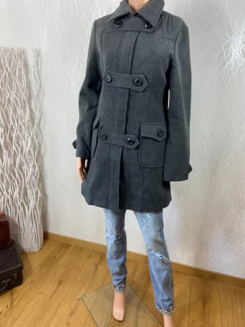 Manteau duffle-coat doublé laine gris Zafa - 38