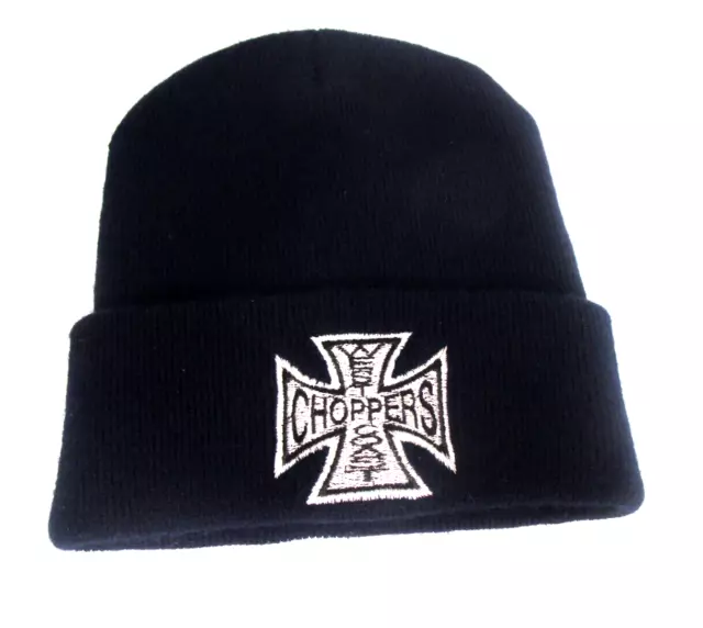 West Coast Choppers Authentic Knit Skull Cap Beanie Cuff Logo Black Motorcycle