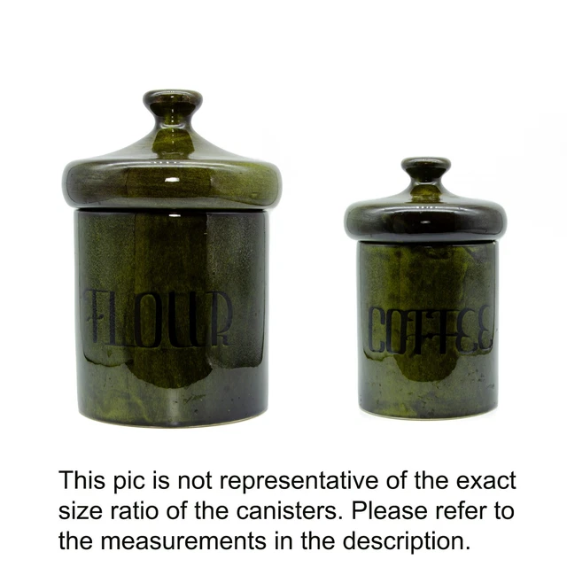 Vtg Mid Century Ceramic Canister Set w/ Lids Green Holiday Designs Mushroom Lids