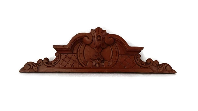 Carved Wooden Pediment Over door Architectural Antique Painted Brown
