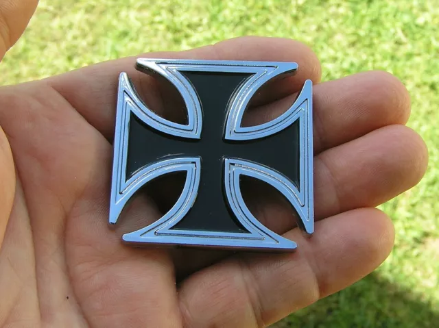 MALTESE CROSS MOTORCYCLE EMBLEM Chrome Metal Badge NEW suit Harley Davidson BMW