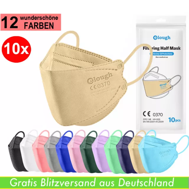 10x elough FFP2 Maske 4D Fisch Masken Mundschutz Atemschutzmaske Mundmaske CE