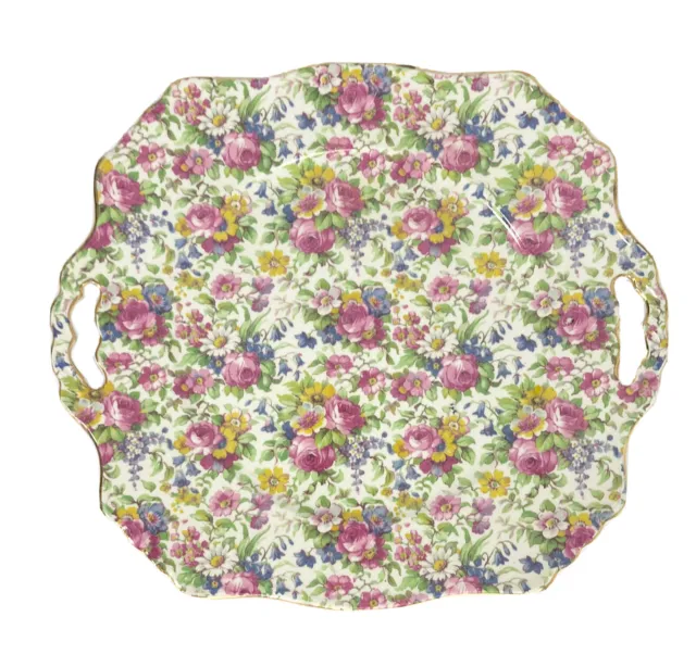 Royal Winton SUMMERTIME, Square Handled Cake Plate, 11” Grimwades England